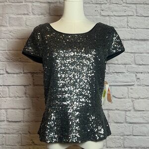 Women's Black Sequin Peplum Top - Brand